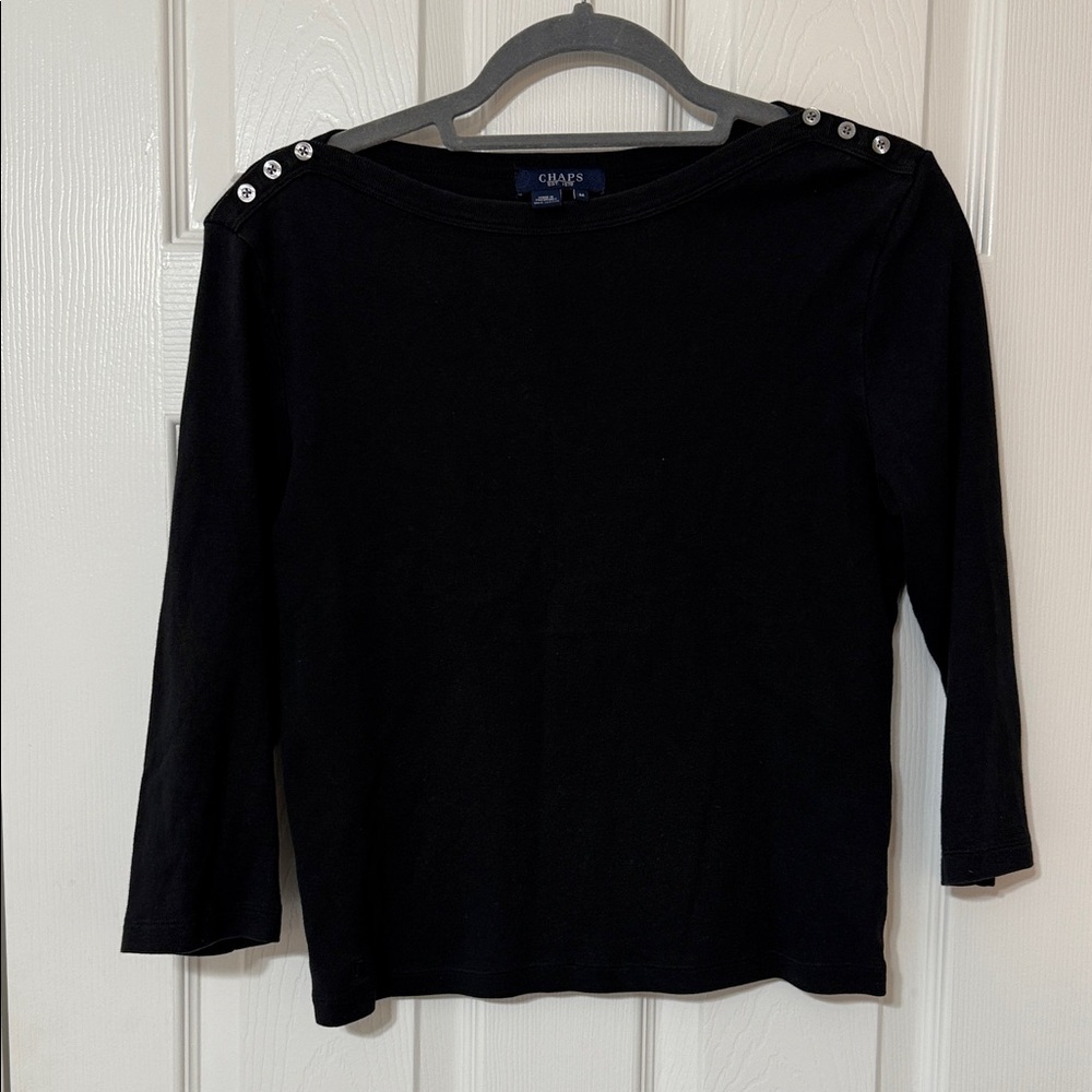 Chaps Black Long Sleeve Top with Button Accents